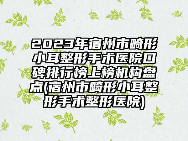 2023年宿州市畸形小耳整形手术医院口碑排行榜上榜机构盘点(宿州市畸形小耳整形手术整形医院)