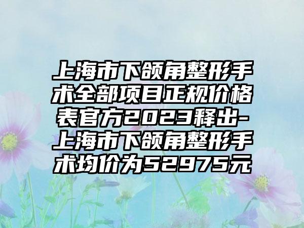 上海市下颌角整形手术全部项目正规价格表官方2023释出-上海市下颌角整形手术均价为52975元